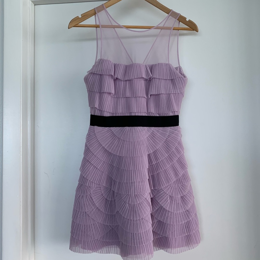 BCBG lilac pleated tier dress